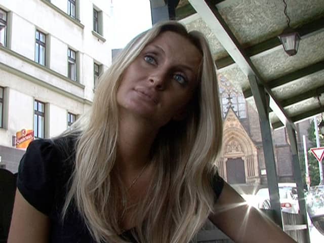 Real Czech amateur blonde with blue eyes fucks for quick cash