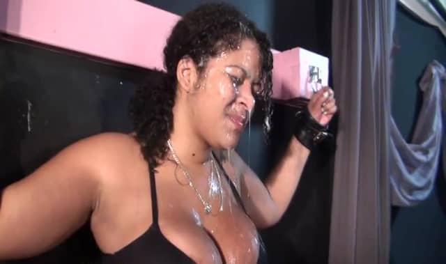 Bound latina gets drenched in spit of four nasty girls