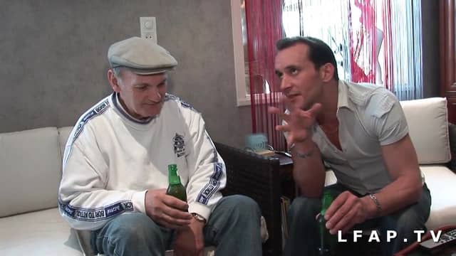 Young brunette gets her delicate pussy dicked by grandpa in MFM threesome