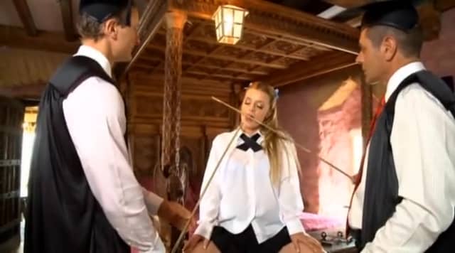 Petite blondie takes on three iron cocks at the same time