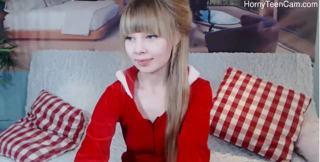 Cute russian teen playing with dildo on livestream